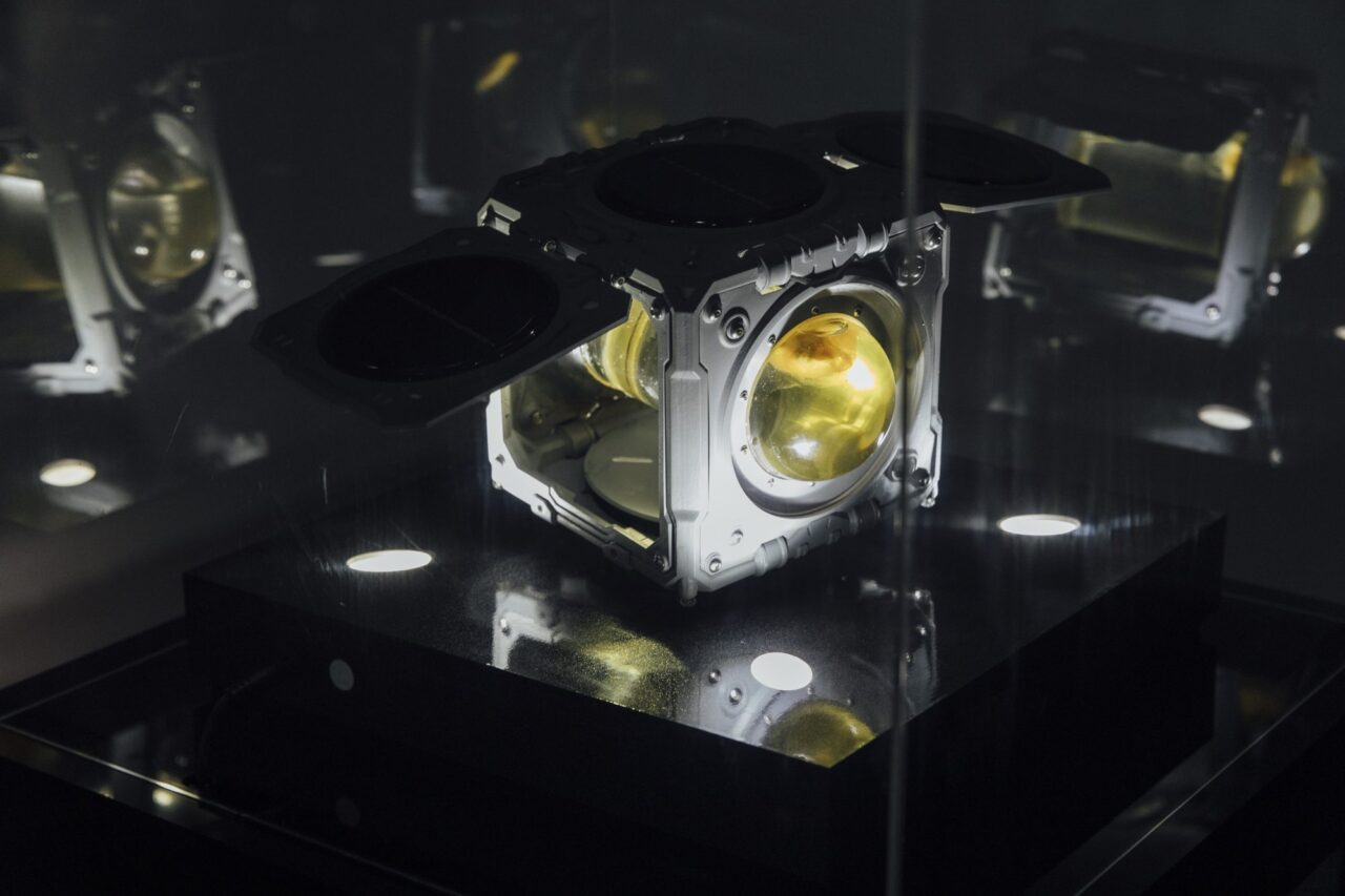 CubeSat model detail, extremophile bacteria grown into a bacterial cellulose skin