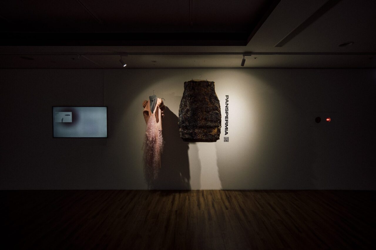 Panspermia by Rae Hsu, flight suit and bacterial cellulose, installation view