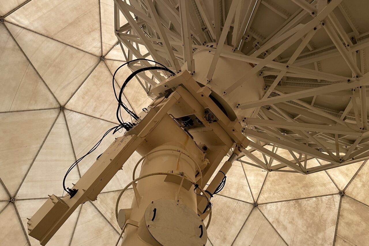 Satellite communications antenna inside the radome at Taiwan's National Space Organization